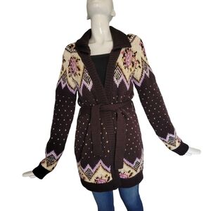 Fornarina Fairisle Knit Cardigan With Roses, VGUC, Size M